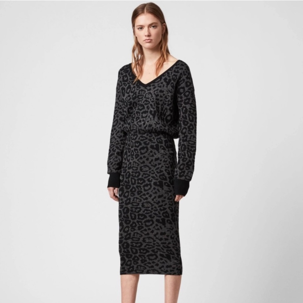 Allsaints Roxanne dress NWT leopard midi dress with sparkles